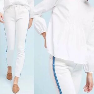 Anthro Pilcro & the Letterpress White Denim Crochet Stripe Jeans Size 30